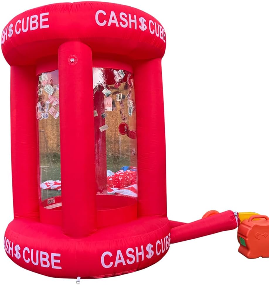 Inflatable Cash Cube Booth Inflatable Cube Cash Grab Machine Fast Money Booth Money Grab Machine with 2 Blowers for Promotion Advertising Events