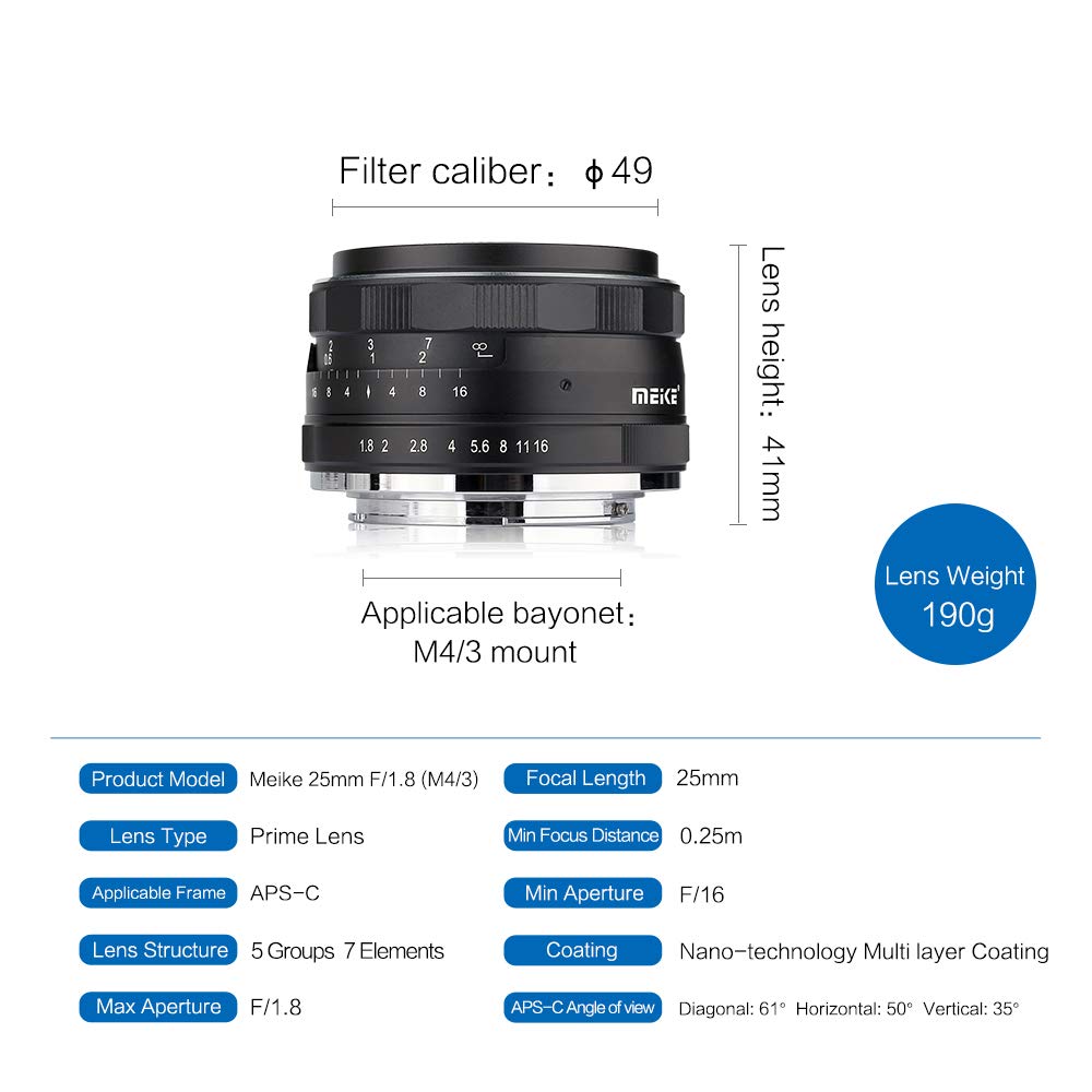 Meike 25mm F1.8 Large Aperture Wide Angle Lens Manual Focus Lens for Sony E Mount Mirrorless Cameras A7III A9 NEX 3 3N 5 NEX 5T NEX 5R NEX 6 7 A6400 A5000 A5100 A6000 A6100 A6300 A6500