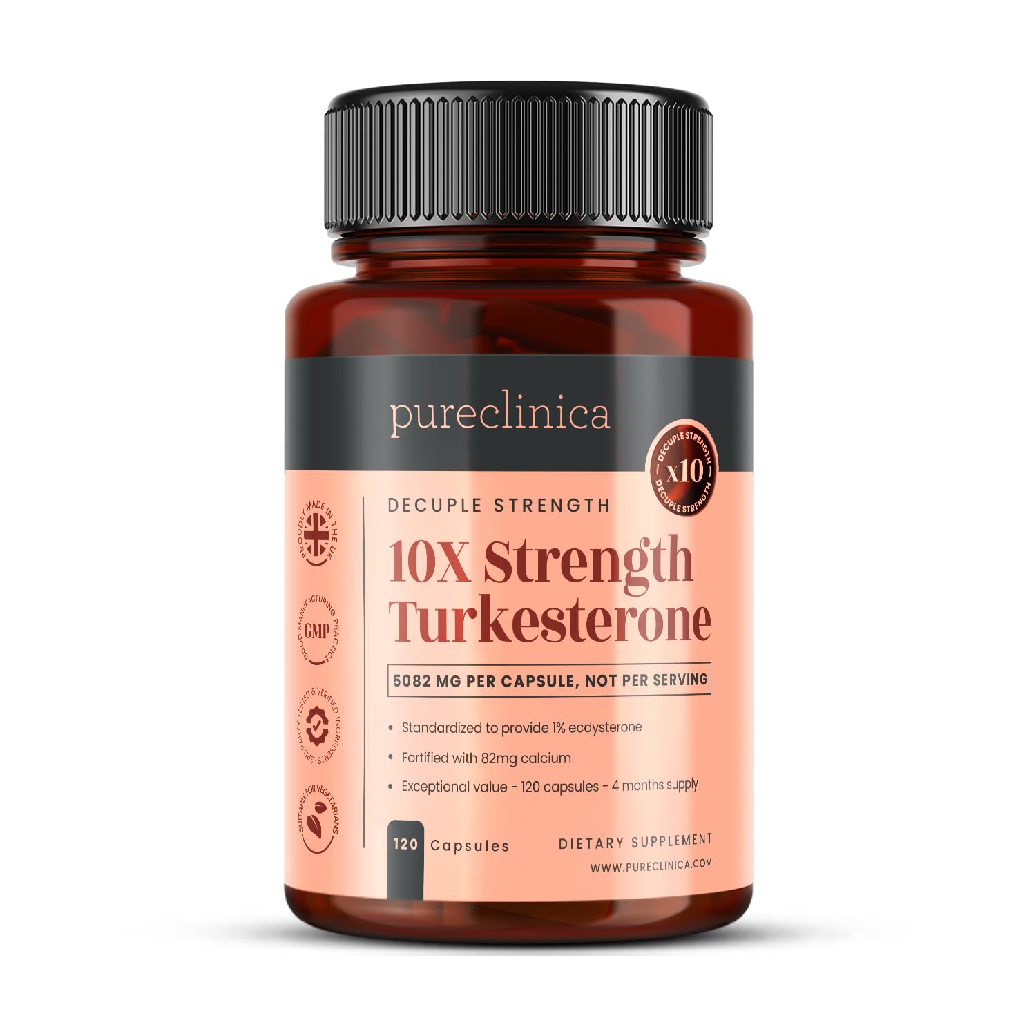 Pureclinica Turkesterone 10X Strength – 5082mg per Capsule – Advanced Muscle Growth & Recovery – 120 Capsules, 4 Month Supply
