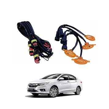 PRIKNIK LED Grille Lights Amber Yellow Grill Led with Fuse Adapter Wiring Harness Kit (4PCS, Amber Shell with Amber Light) Compatible with City