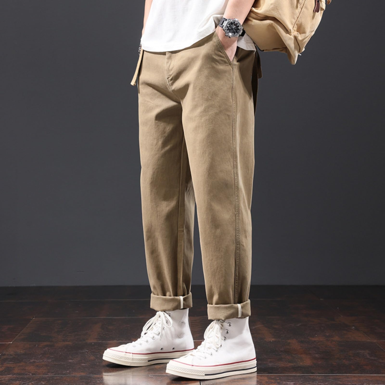 Pantaloni da Lavoro in Stile Hong Kong per Uomini, Pantaloni Casual Lunghi Dritti Larghi