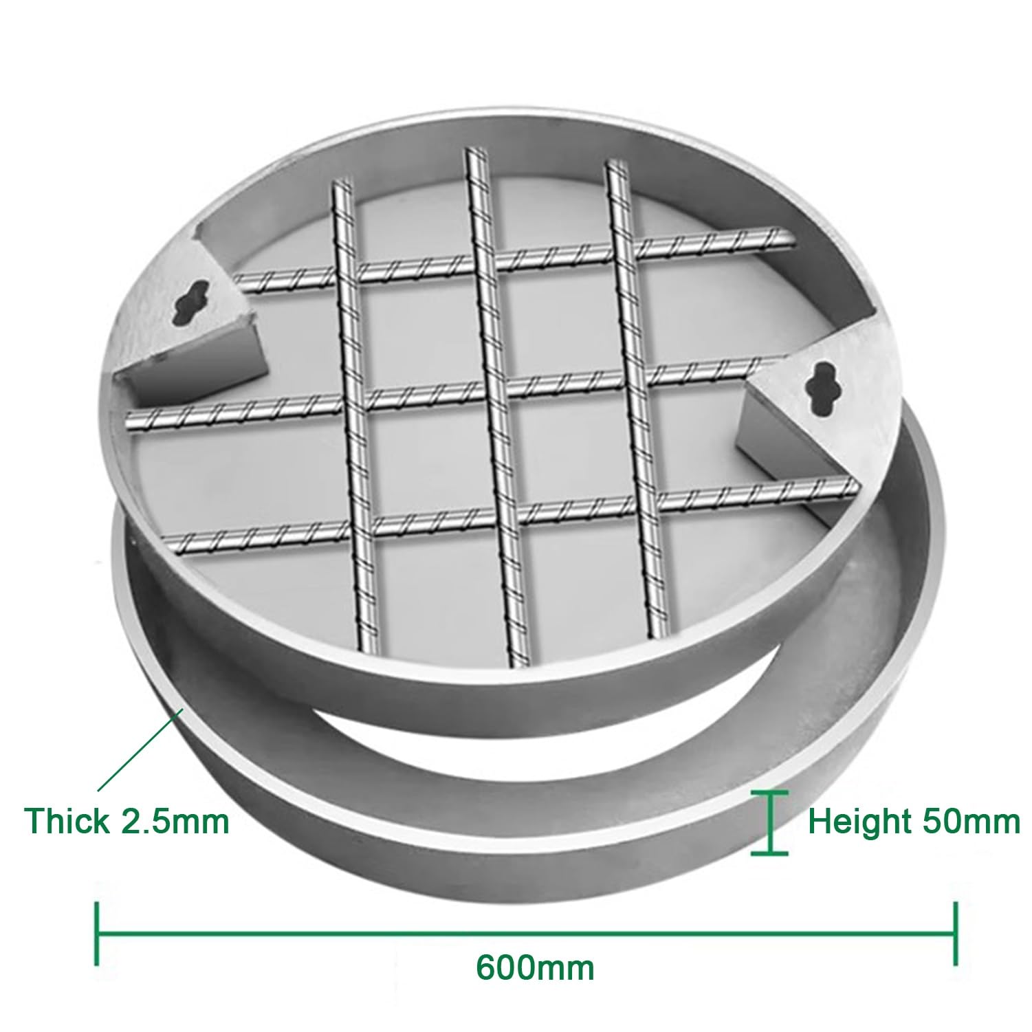 Generico Coperchio e Telaio per pozzetto di ispezione Incassato in Acciaio Inox Resistente, Coperchio Invisibile per pozzetto di Raccolta acque reflue per patii e Giardini, Diametro 600 mm.