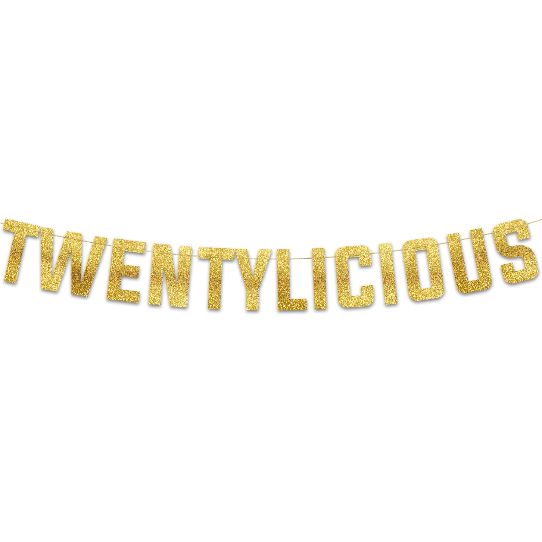 Pre-Strung Twentylicious Gold Glitter Banner - Funny 20th Birthday and Anniversary Decorations for Men and Women - Party Supplies, Bunting Gifts and Wall Decorations
