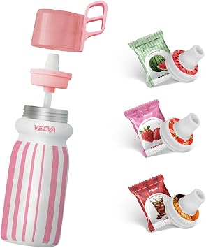 VEEVA Scented Water Bottle 16oz with 3 aroma pods + straw. Leak-proof, BPA-free, keeps water cold for 6 hours. Perfect for school, gym, sports Zero sugar, zero calories, fun hydration for all