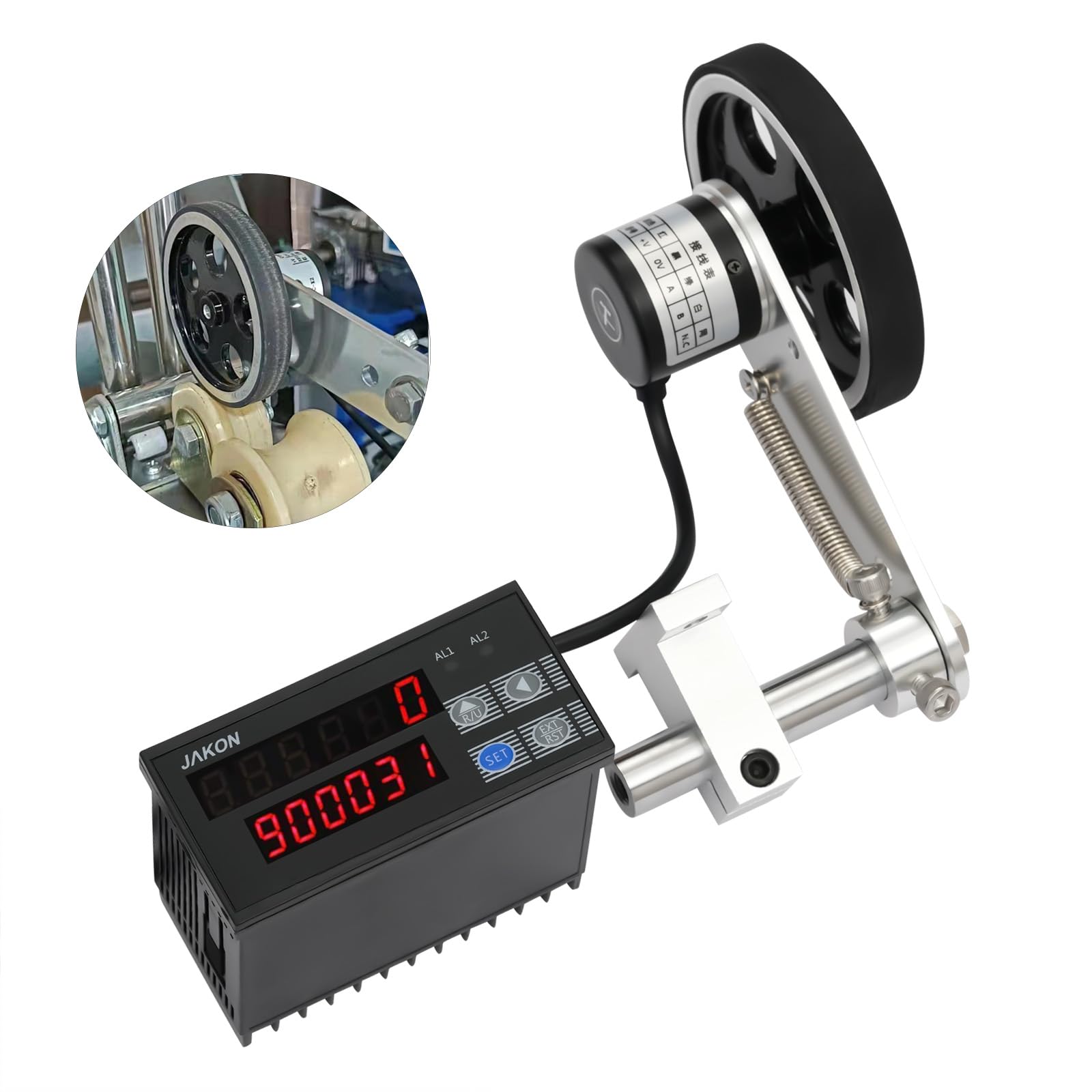 110V Digital Length Meter Counter Meter, Mechanical Length Counter Rolling Wheel Electronic Digital Meter Counter Single Measure Wheel Unit in Feet Meter with Control Function 0-999999 for Measuring