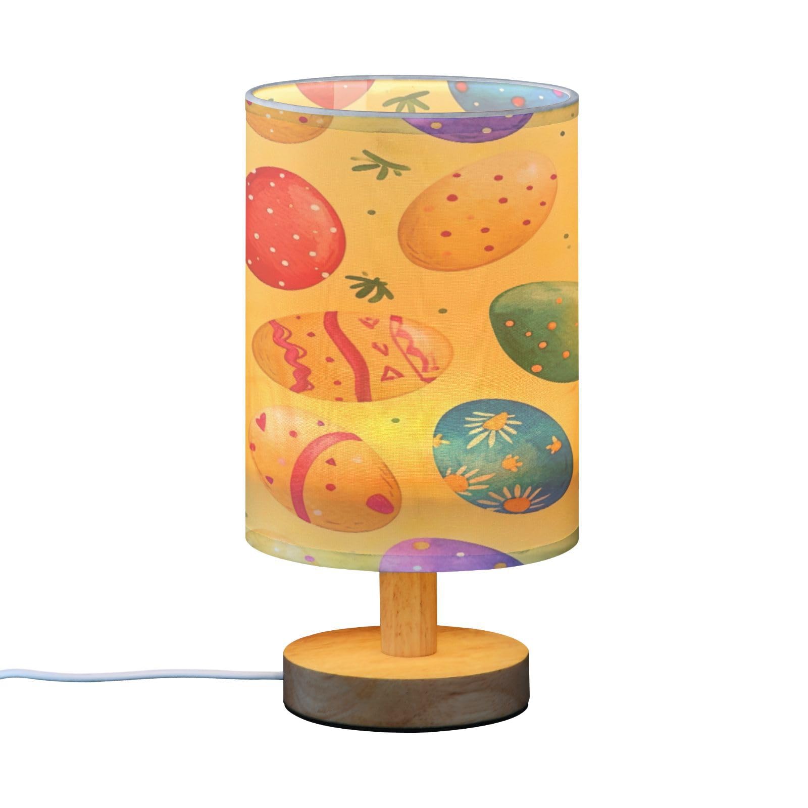 SDMKA Colorful Eggs Bedside Table Lamp for Bedroom, Minimalist Nightstand Lamp with Round Fabric Shade for Living Room, Office, No Bulb Required