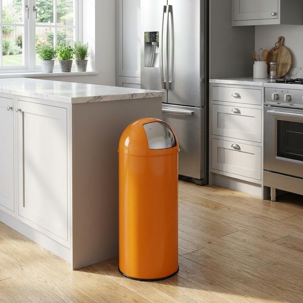 TROPOW 65L/17 Gallon Heavy Duty Stainless Steel Tall Commercial Trash Can, Push Lid Kitchen Waste Bin for Indoor and Outdoor, Durable Garbage Bin for Home Office Restaurant Orange