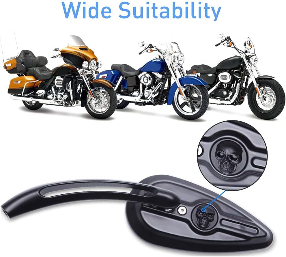8mm/10mm Motorcycle Skull Rearview Mirrors For Harley Touring Road King Street Glide Dyna Suzuki Kawasaki