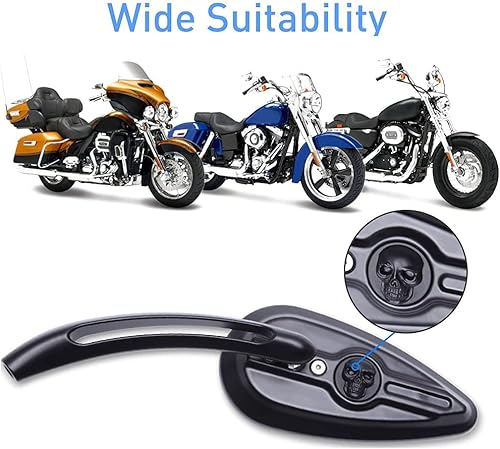 Miniatura 7 de Espejos retrovisores de 8 mm10 mm para motocicleta con diseño de calavera para Harley Touring, Road King, Street Glide, Dyna, Suzuki, Kawasaki