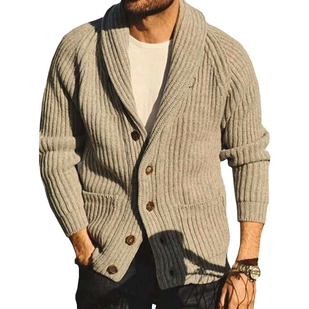 Cárdigan de Punto Hombre Suéter Grueso con Botones Chaqueta de Punto con Cuello de Chal Cálido Manga Larga Prendas de Punto Abrigo de Suéter de Punto Invierno Rebecas Hombre Casual Jersey