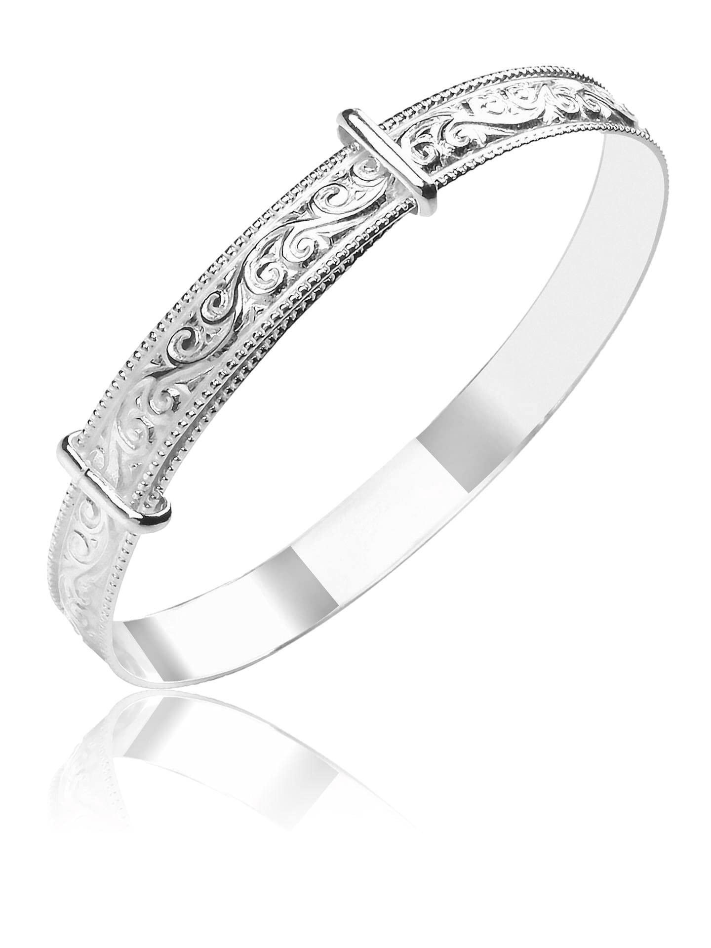 925 Sterling Silver Adjustable Bangle Bracelet for Children - Engraved Design