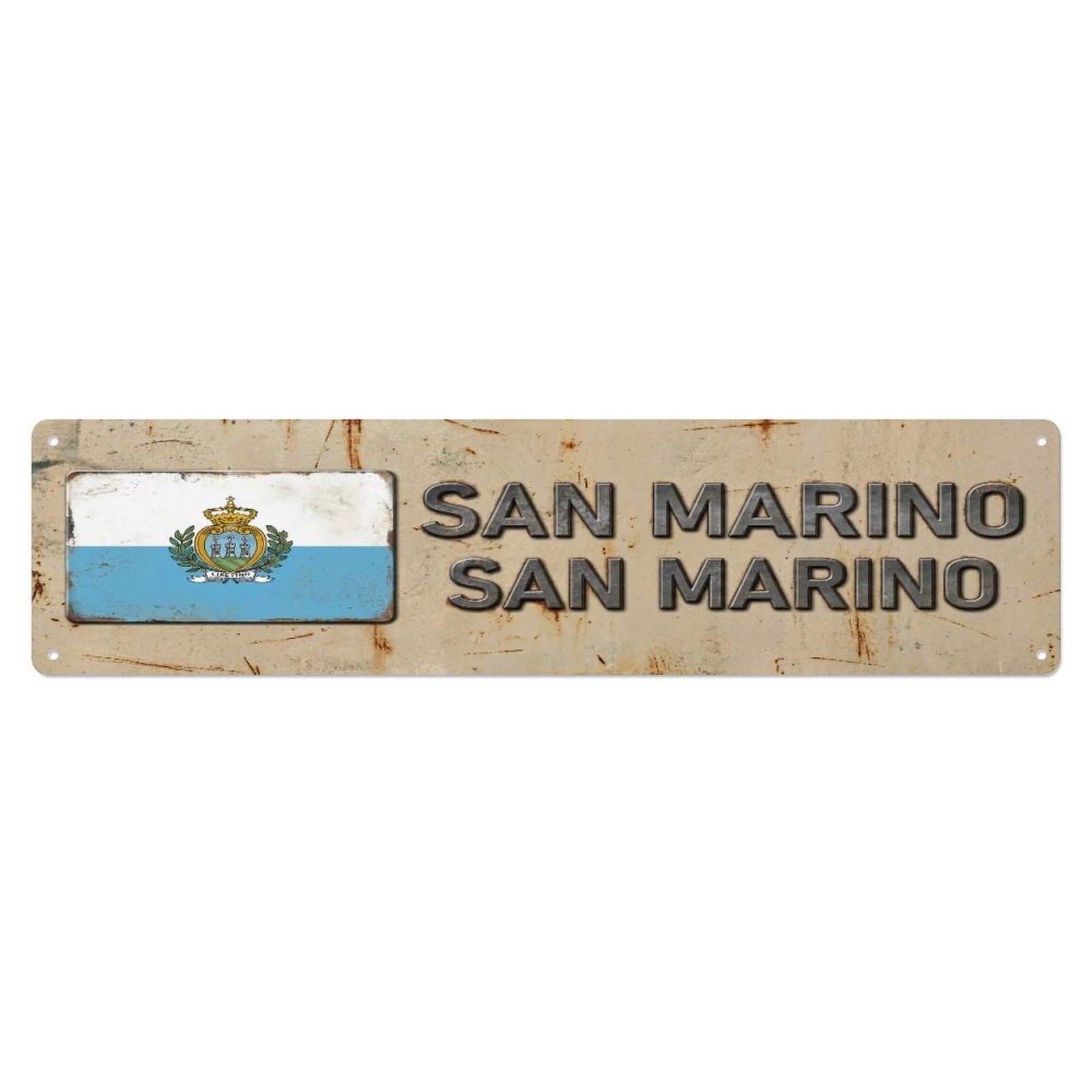 Okahys 4X16inch(10X40cm) Vintage San Marino San Marino Flag Decor Rustic Travel Metal Tin Sign