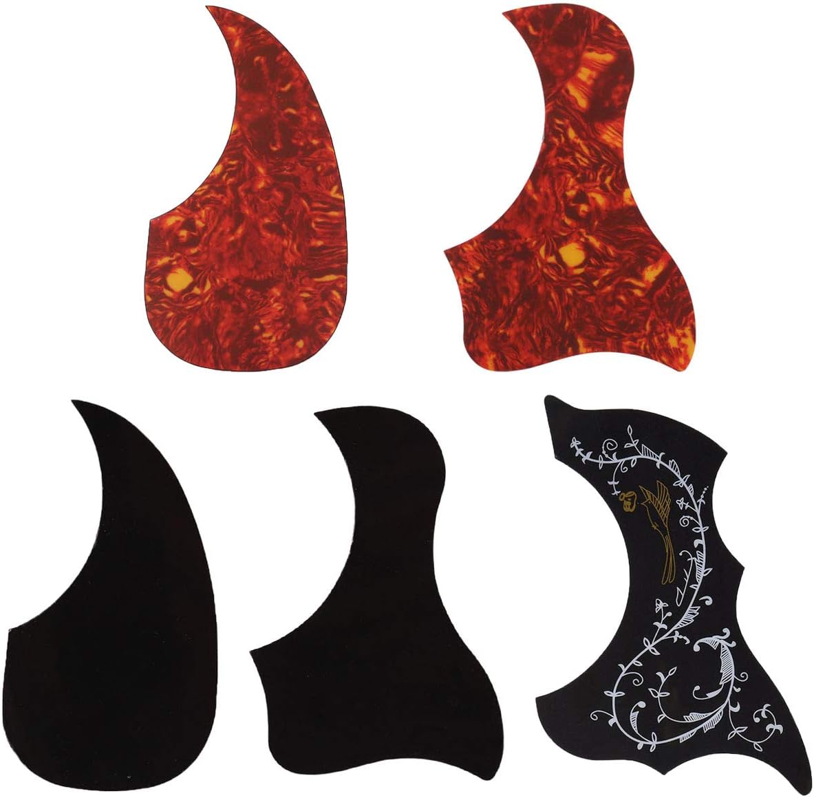 COLIBROX Acoustic Guitar Pickguard Pack of 5, Hummingbird and Water Shaped Self Adhesive