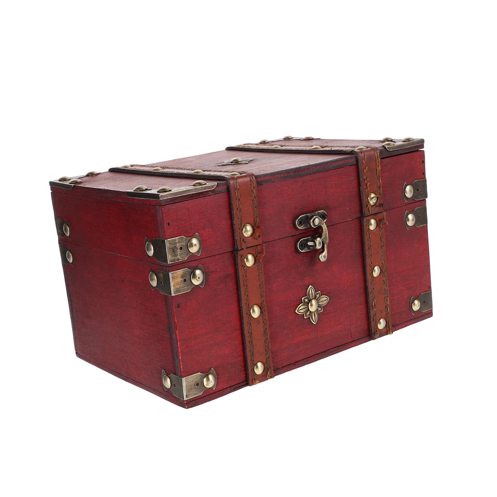 FRCOLOR Retro Wooden Jewelry Box with Lock Large Capacity Decorative Storage Chest for Keepsakes Vintage Pirate Treasure Organizer for Desktop Use Bedroom