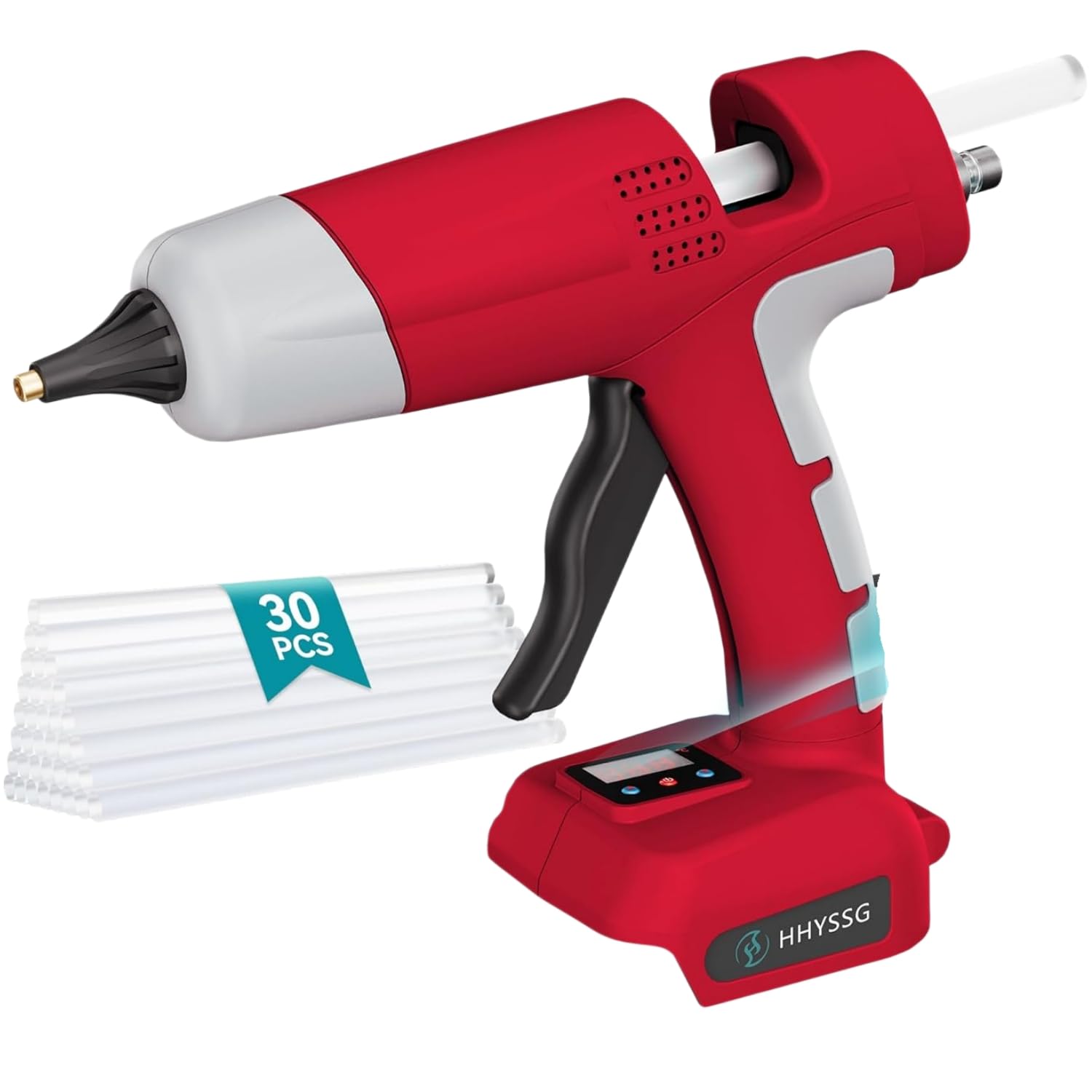 Pistola per colla a caldo senza fili da 100 W, compatibile con batteria Milwaukee da 18 V, temperatura digitale aggiornata, 30 bastoncini di colla da 1,1 cm, preriscaldamento rapido per progetti
