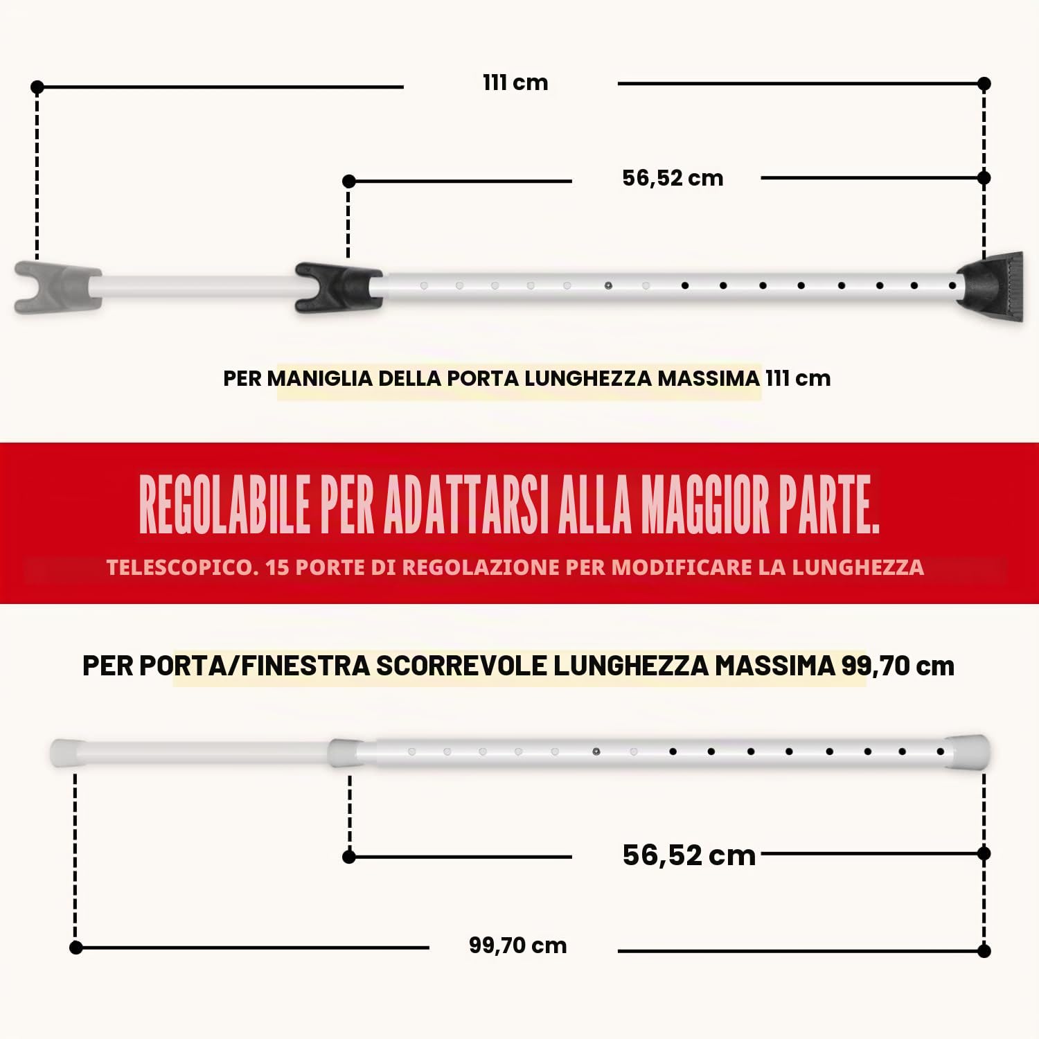 Securityman Barra di sicurezza per porta con allarme, sicurezza per porta scorrevole, fermaporta (allarme extra forte da 120 dB), goditi la tranquillità con il blocco della porta resistente e