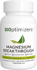 BiOptimizers Magnesium Breakthrough Supplement 4.0 - Has 7 Forms of Magnesium: Glycinate, Malate, Citrate, and More - Natural Sleep and Brain Supplement - 60 Capsules