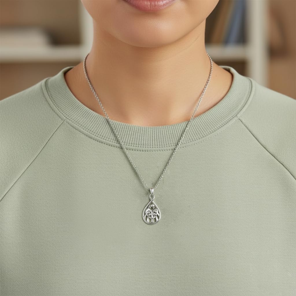 Jewelili Sterling Silver or Rose or Yellow Gold over Silver Family Pendant Necklace 18 Inches Cable Chain