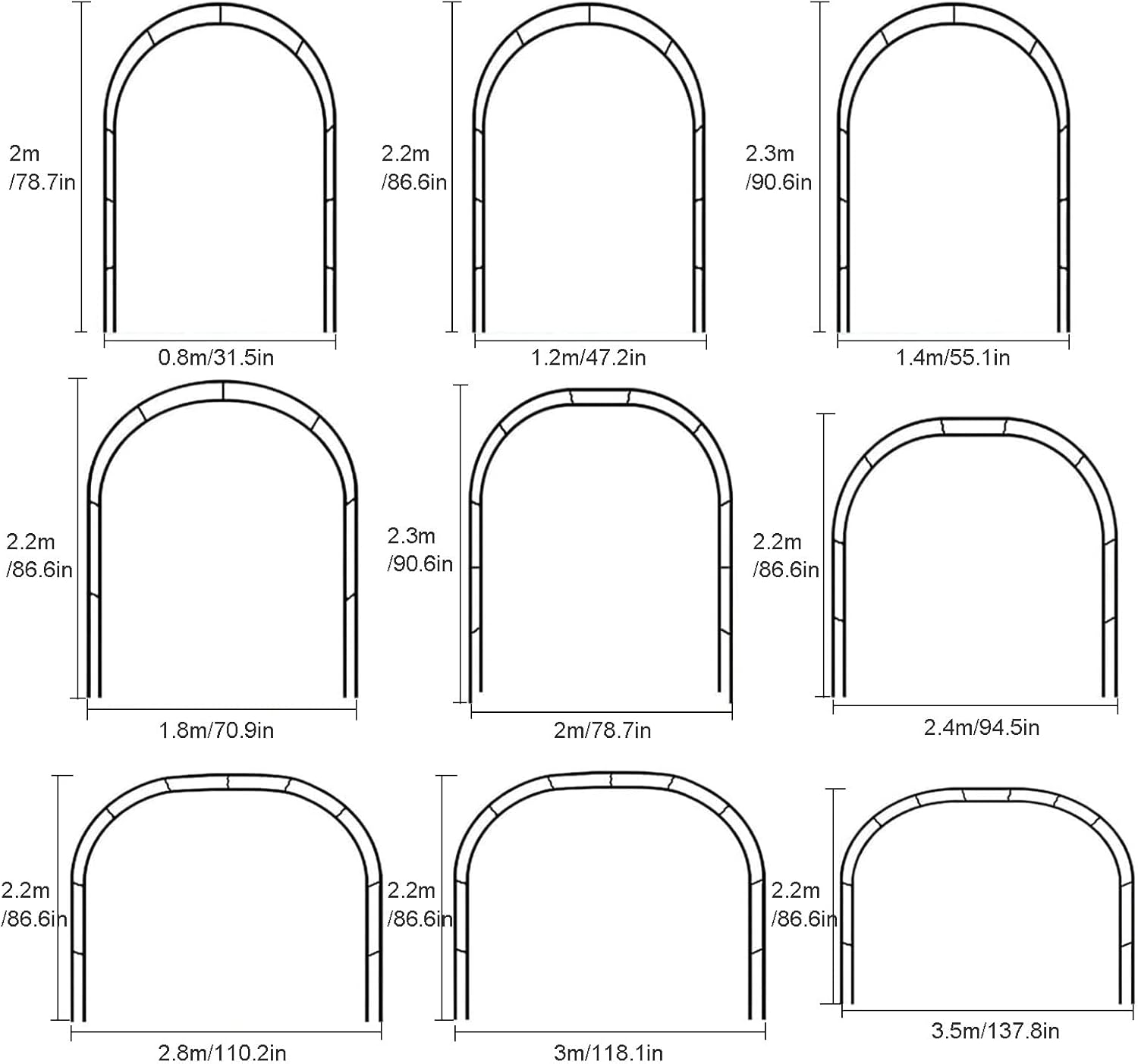 Garden Arch with Base, Garden Arbor Archway, Rose Arch Metal Pergola Arbor Climbing Plants, Plants Support Trellis Wedding Arch for Backyard, Lawn, Patio, Wedding Decor,Green,140 x 230 cm
