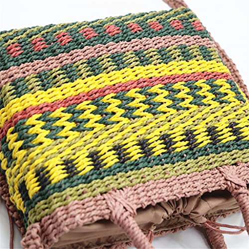 Colorful Woven Women's Bag Handmade Handbag Beach Bag Bohemian Drawstring Shoulder Messenger Bag (Color : Photo Color Size : One Size) (Photo Color One Size) - Image 7