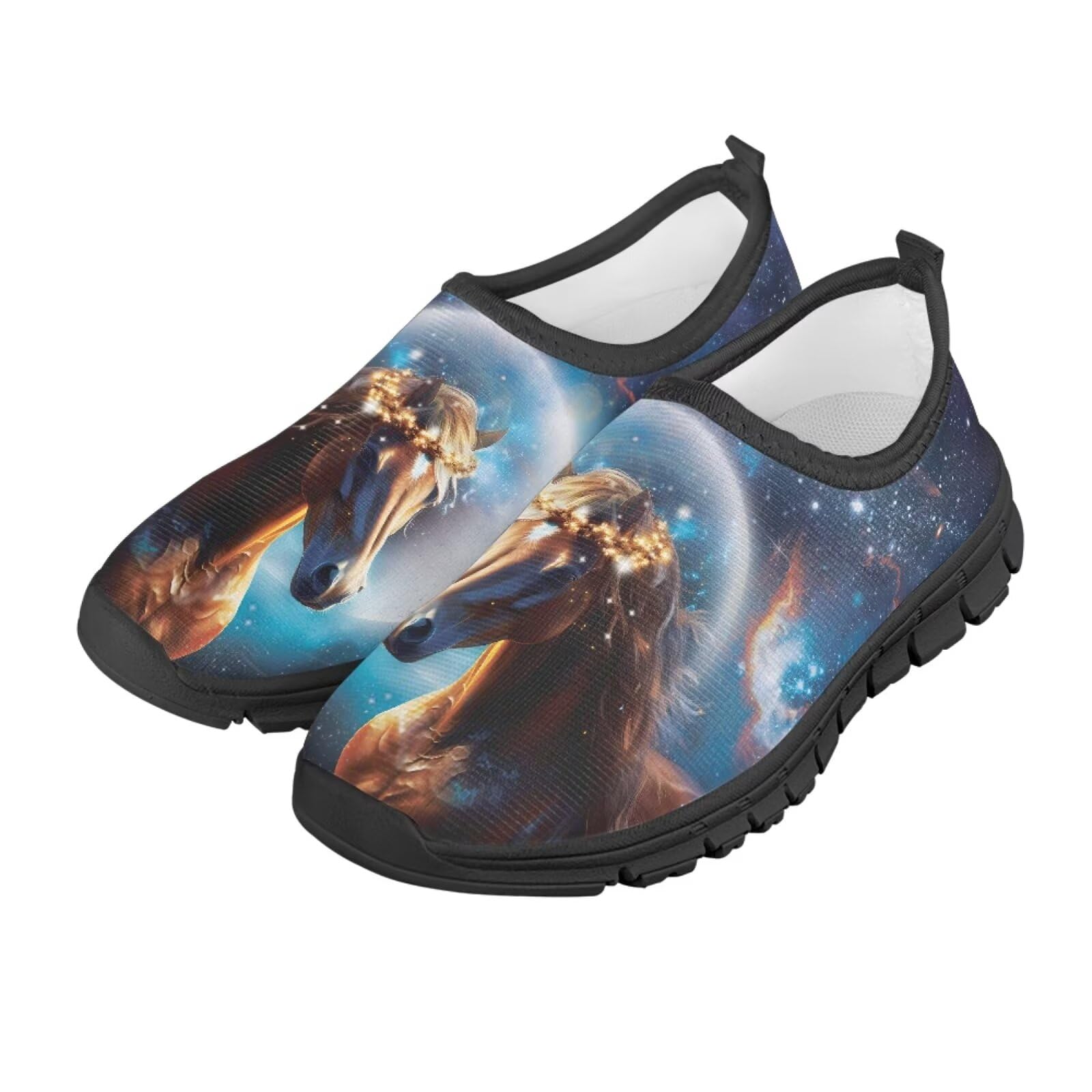 Watdotory Running Shoes for Kids Low-Cut Sneakers Casual Tennis Shoes for Girls Boys Breathable Design Stylish Children's Footwear - Horse Moonlight Galaxy Print US 1.5 Big Kid