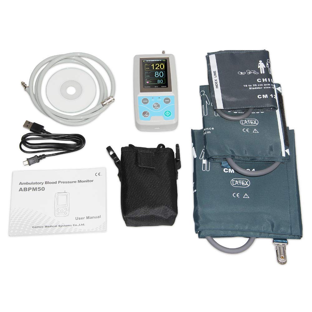 Monitor ambulatorio de presión Arterial de 24 Horas | Holter de Grado médico con Software para PC | Incluye 3 brazaletes para niños, Adultos y Adultos de Talla Grande.