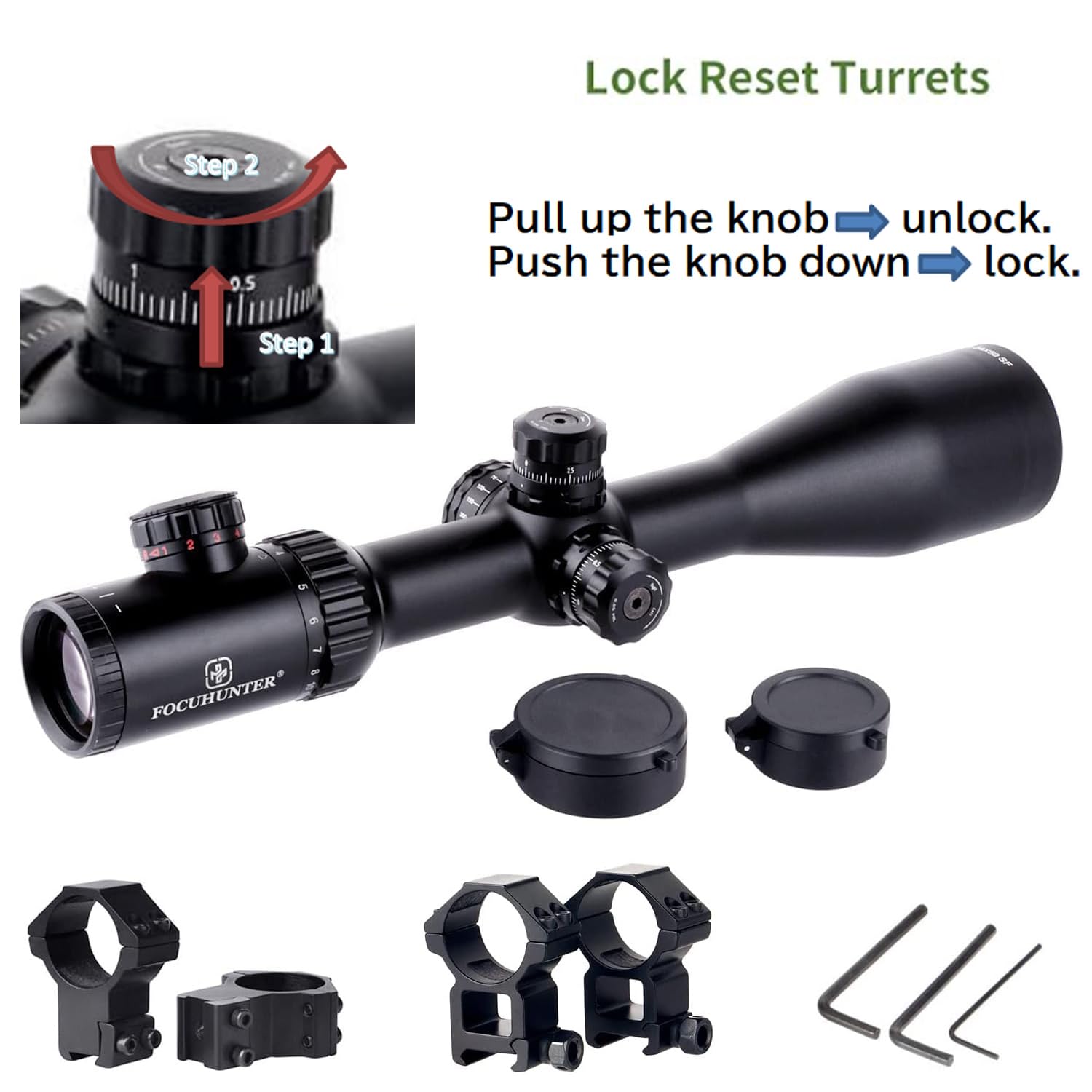 Ottica Cannocchiale Caccia 4-24x50mm Cannocchiale Carabina Illuminato Reticolo Rosso/Verde Telemetro Rapido Airsoft Mirino con Weaver/Picatinny Rail Mounts