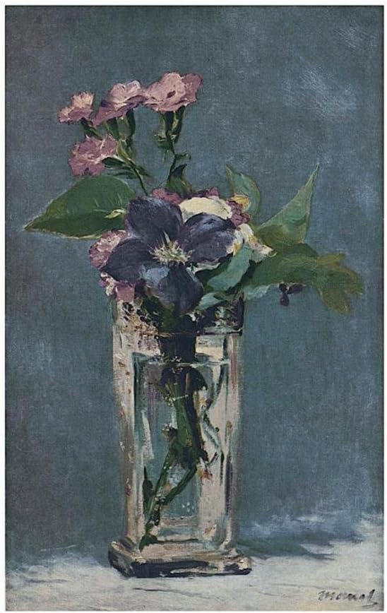 Carnations and Clematis in a Crystal Vase Art Print Art