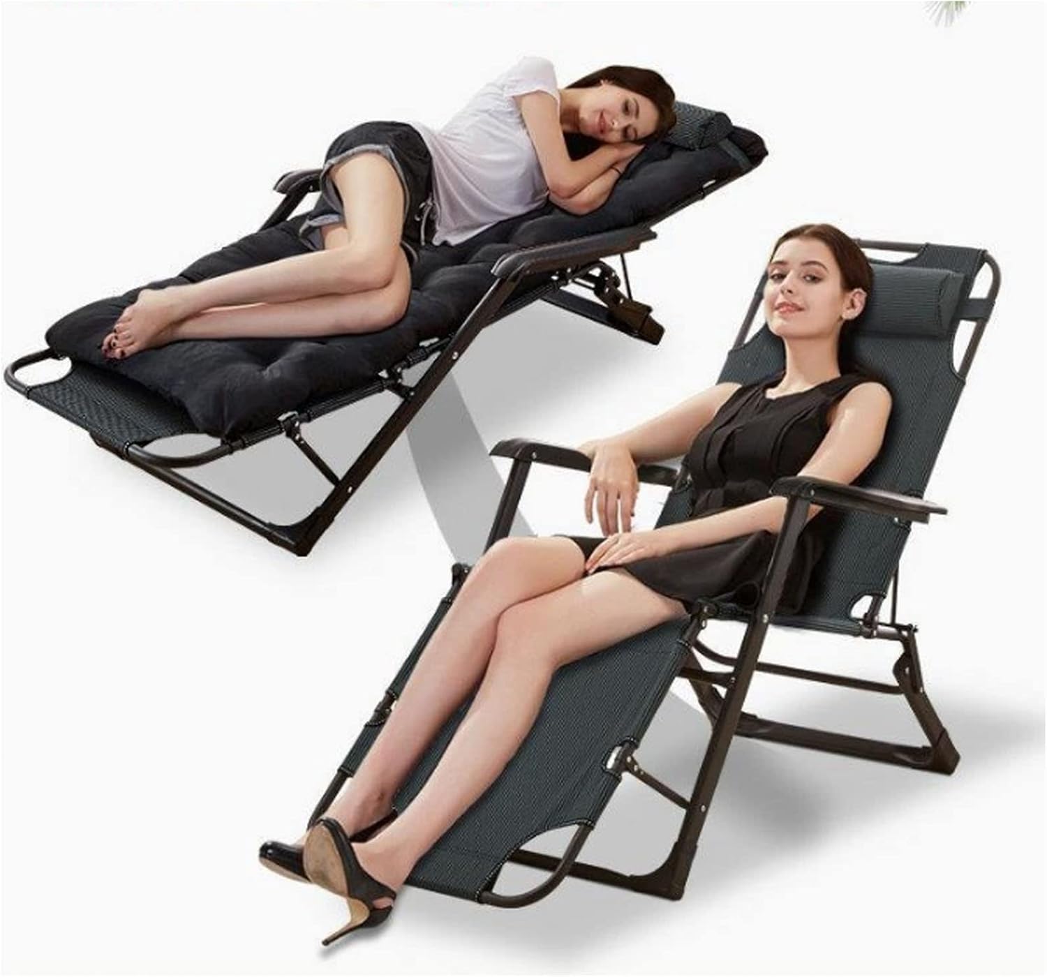 ブラックパッド入りゼログラビティチェアラウンジパティオチェア プールサイド用枕で調整可能 リクライニングチェアx 屋外ヤードビーチサポート440ポンド 人気の春夏 屋外ヤードビーチサポート440ポンド