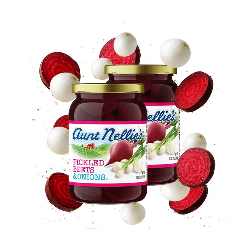 Aunt Nellie’s Pickled Beets & Onion | Tangy, Earthy, Sweet and Delicious | Deep Vibrant Ruby Red-Purple | Grown & Made in USA | Smoothies, Salads, Side Dishes (16 oz, 2-Pack)