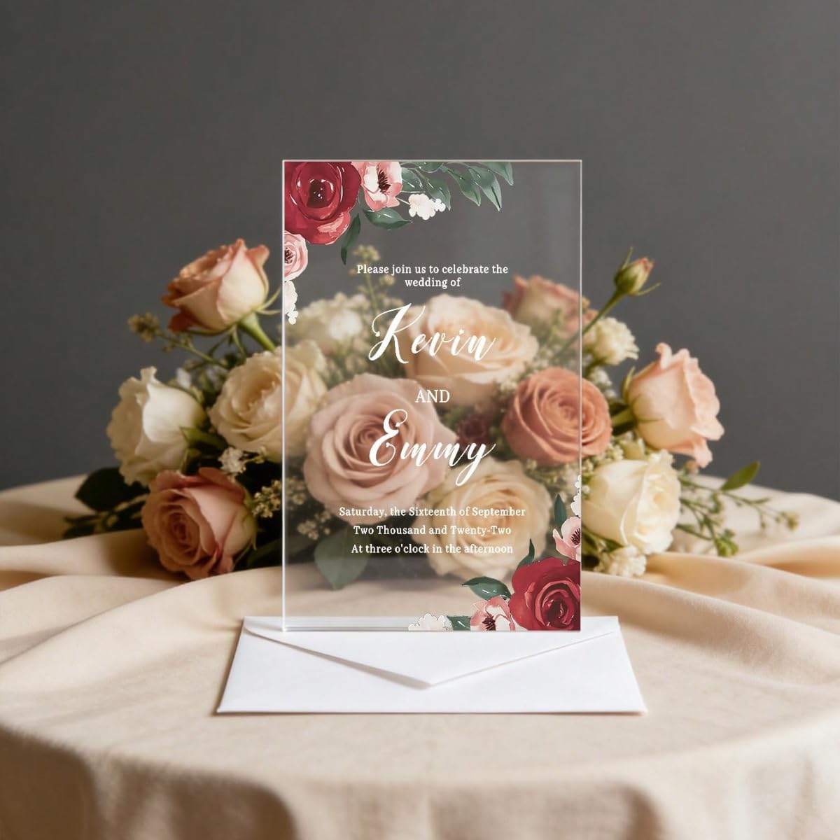 Placa de invitación de boda de acrílico personalizada para invitación de boda, decoración impresa de acrílico para invitaciones de boda (10 unidades)