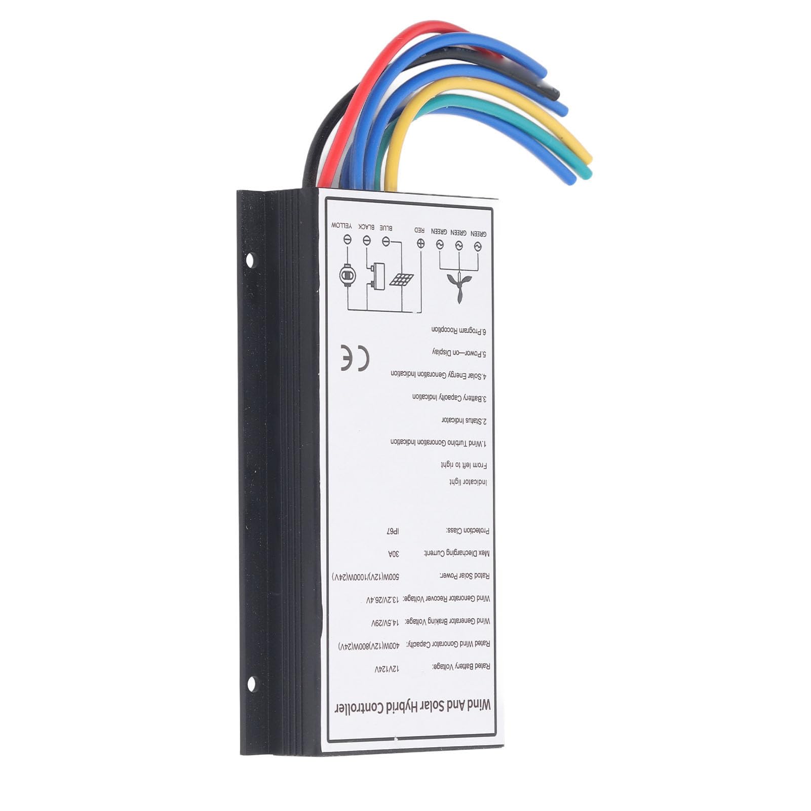 Regolatore ibrido solare eolico 30A, sistema di controllo della carica ibrido PWM per turbina eolica da 800 W e pannello solare da 1000 W con tracciamento MCT, alloggiamento in alluminio IP67, 12 V