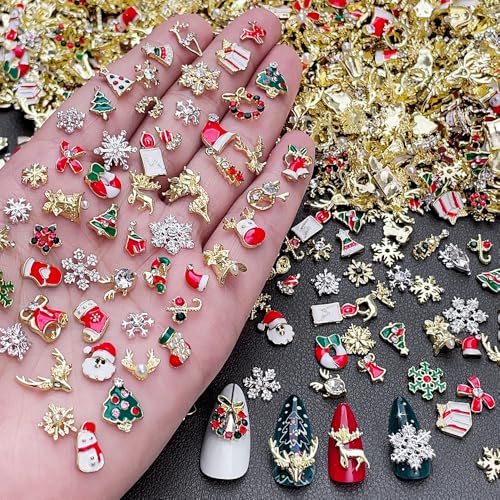30 Pcs Cute Christmas Nail Charms and Gems 3D Gold Snowflake Nail Rhinestones Snowman Elk Nail Charms Santa Claus Nail Jewelry Mixed Styles Xmas Tree Bell Nail Gems for Women Acrylic Nail Supplies