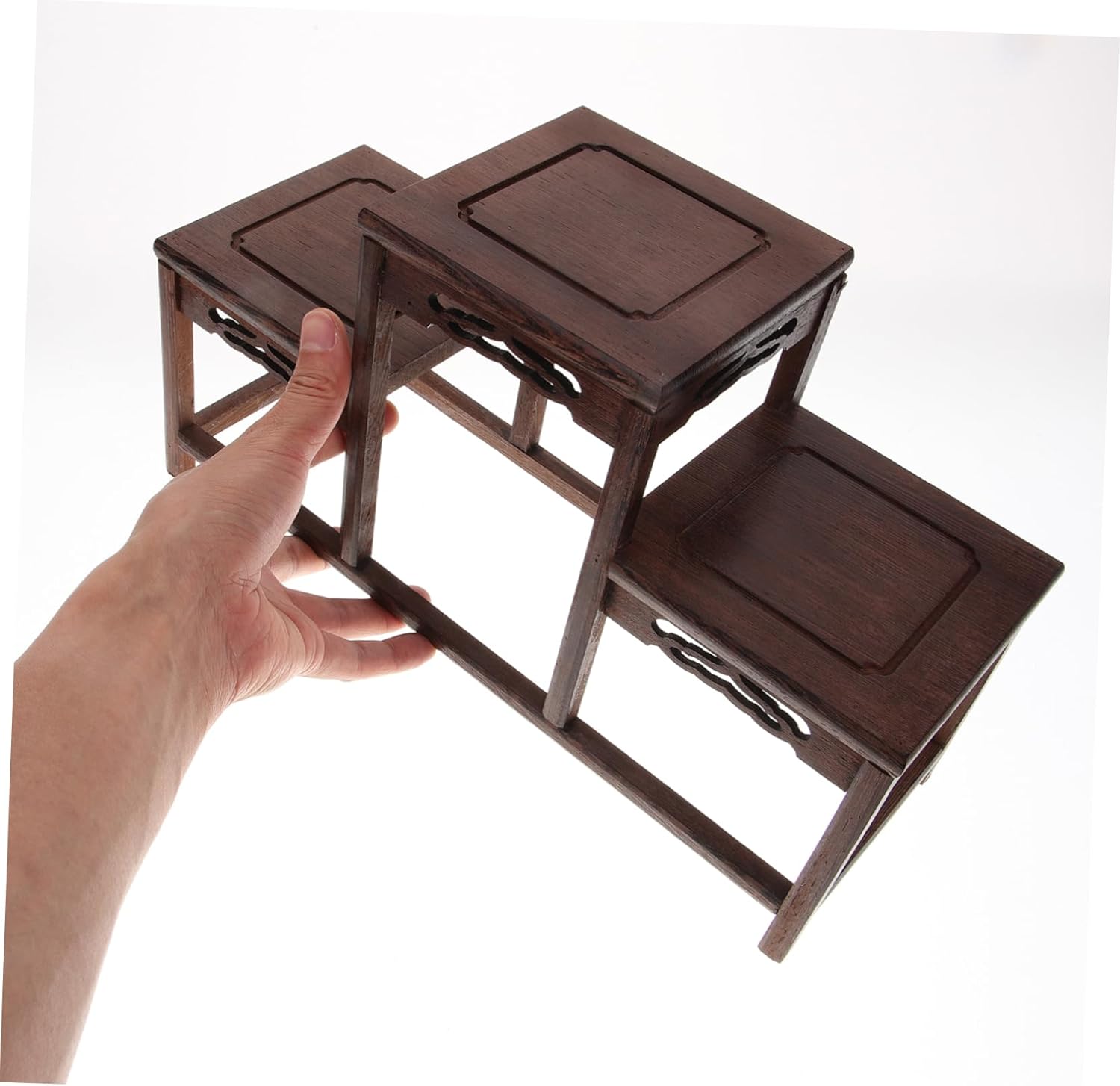 VOSAREA Wooden Display Stand for Teapots and Collectibles Solid Wood Tea Shelf Antique Design Multi-purpose Home Decor and Storage for Displays