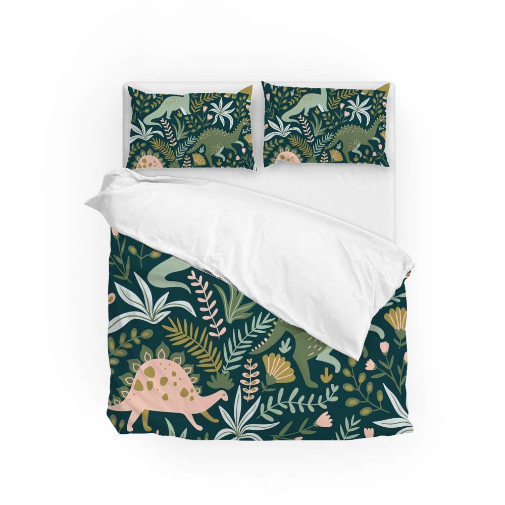 Parure de lit dinosaure vert en polyester facile à laver pour enfant