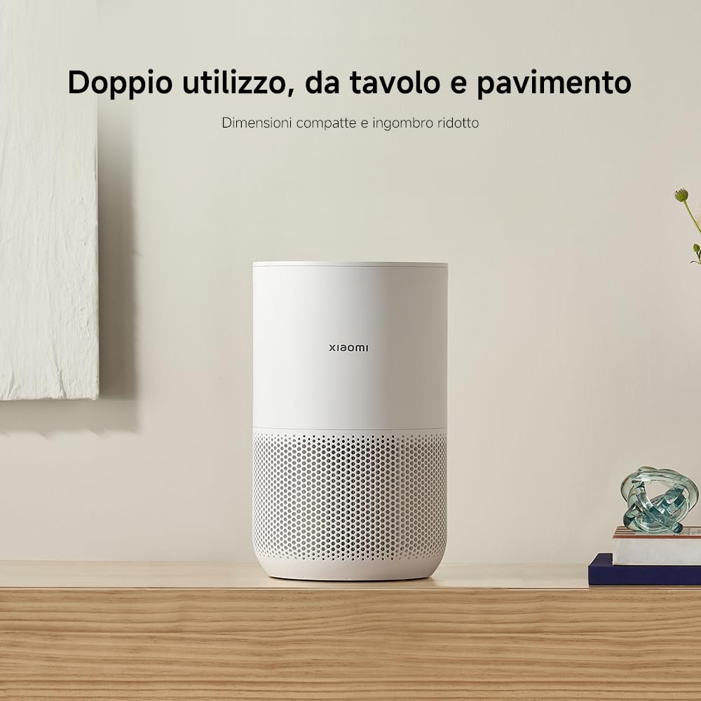 Xiaomi Smart Air Purifier Compact, Rimozione degli Allergeni, Doppio Utilizzo, da Tavolo e Pavimento, Regolazione automatica della Velocità di Purificazione, Basso consumo energetico, Filtro 3-in-1