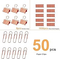 Vista 4 de Engrapadora de escritorio acrílica con 1000 grapas de 26/6, 6 clips de carpeta y 50 clips de papel, kit de accesorios de escritorio para el hogar