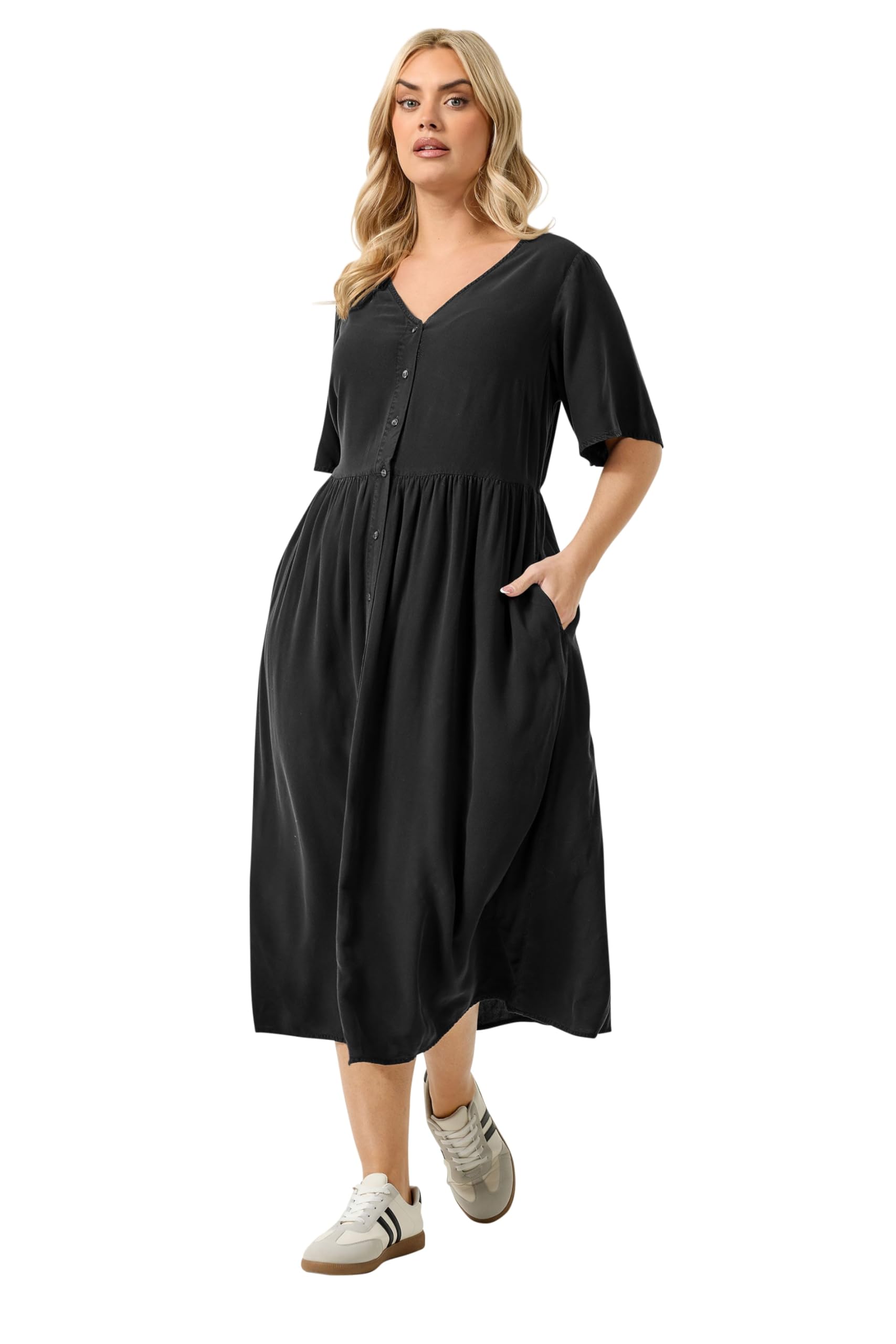 Yours Curve Chambray Tea Dress - Women's - Plus Size Curve Black