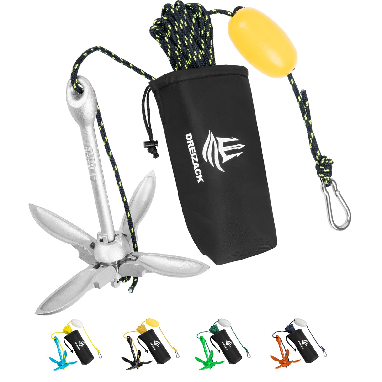 Dreizack Kayak Anchor Kit, 3.5 lb Folding Grapnel Boat Anchor Trolley Accessories with 40ft Rope and PVC Buoy for Fishing Kayaks SUP Paddle Boards Canoes Jet Ski PWC Inflatable Small Boats