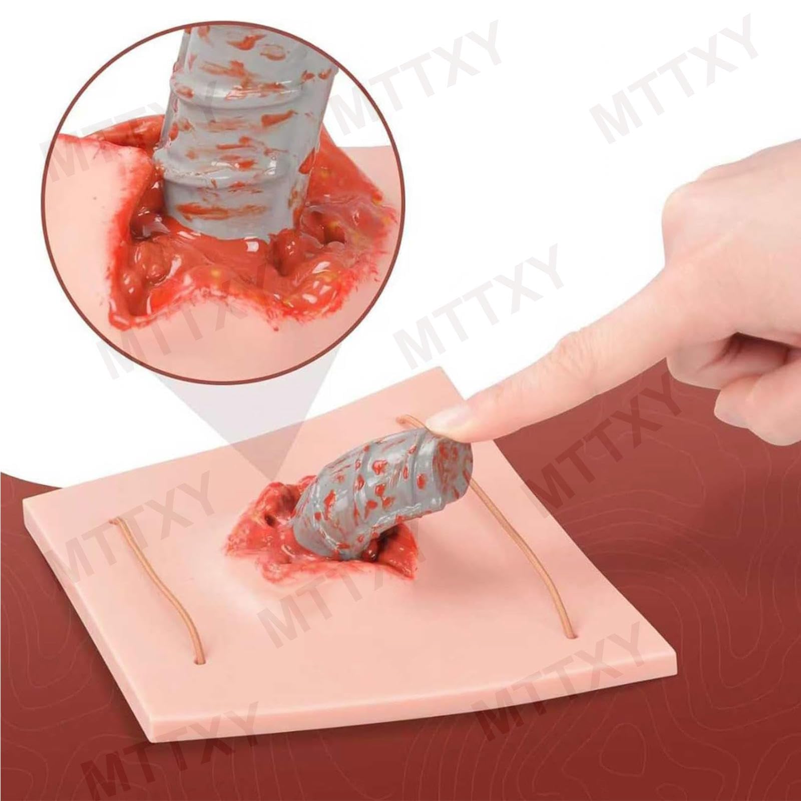 Modelo de herida por cuerpo extraño, modelo portátil de herida con cuerpo extraño incrustado, funda de simulación de trauma realista para entrenamiento de hemostasia y punción.
