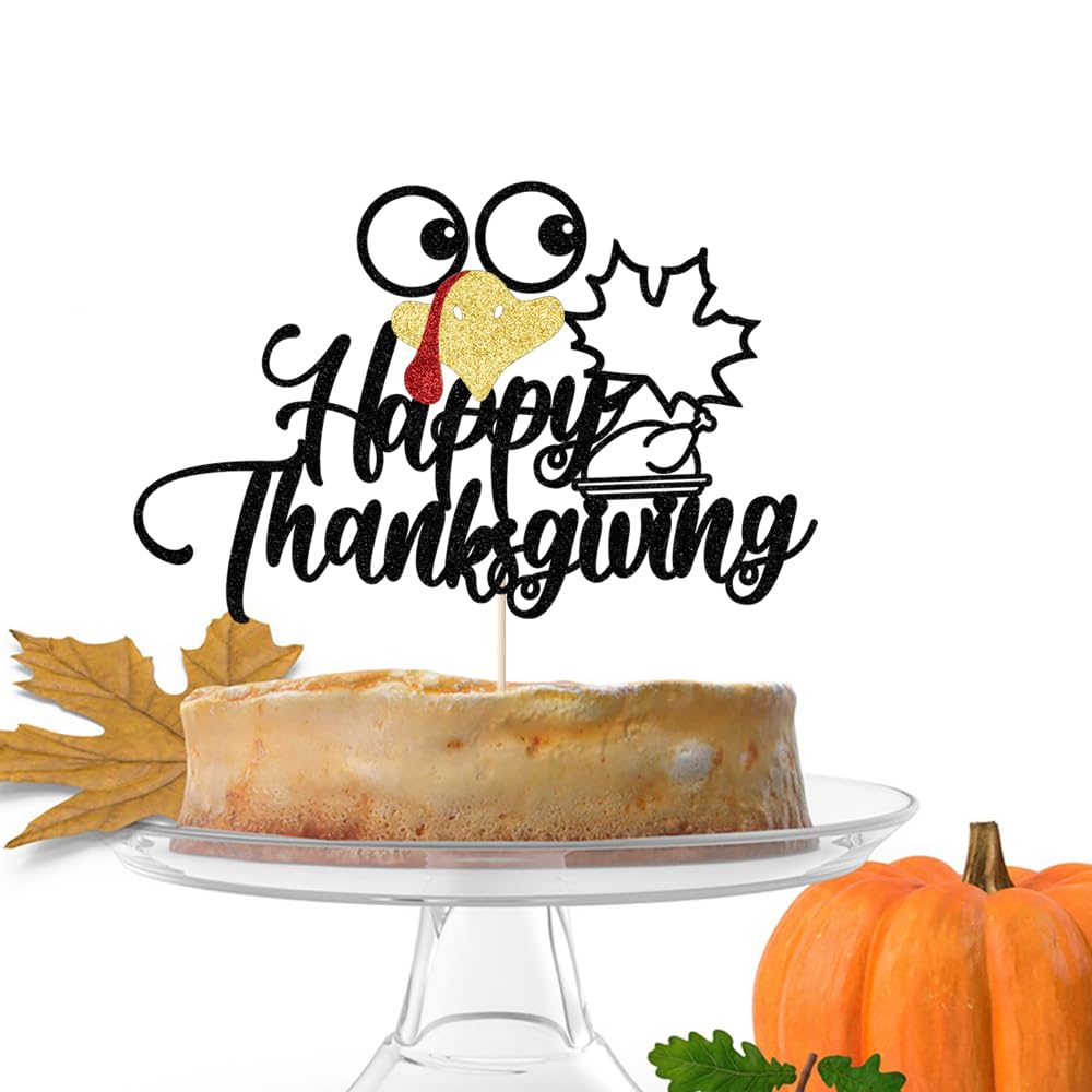 Amazon.com: Alewoaly Happy Thanksgiving Cake Topper Glitter turkey ...