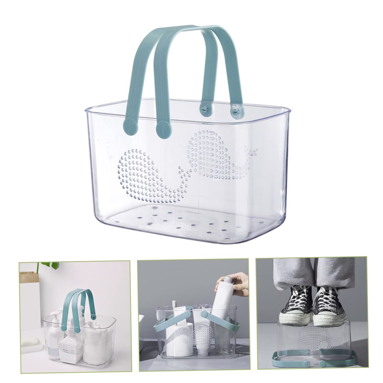 GLEAVI Cesta Asa Ducha de Plástico con Transparente Portátil | Organizador para Gel y Juguetes, Estable sobre Superficie Plana, para Cocina y Dormitorio, Gran Capacidad