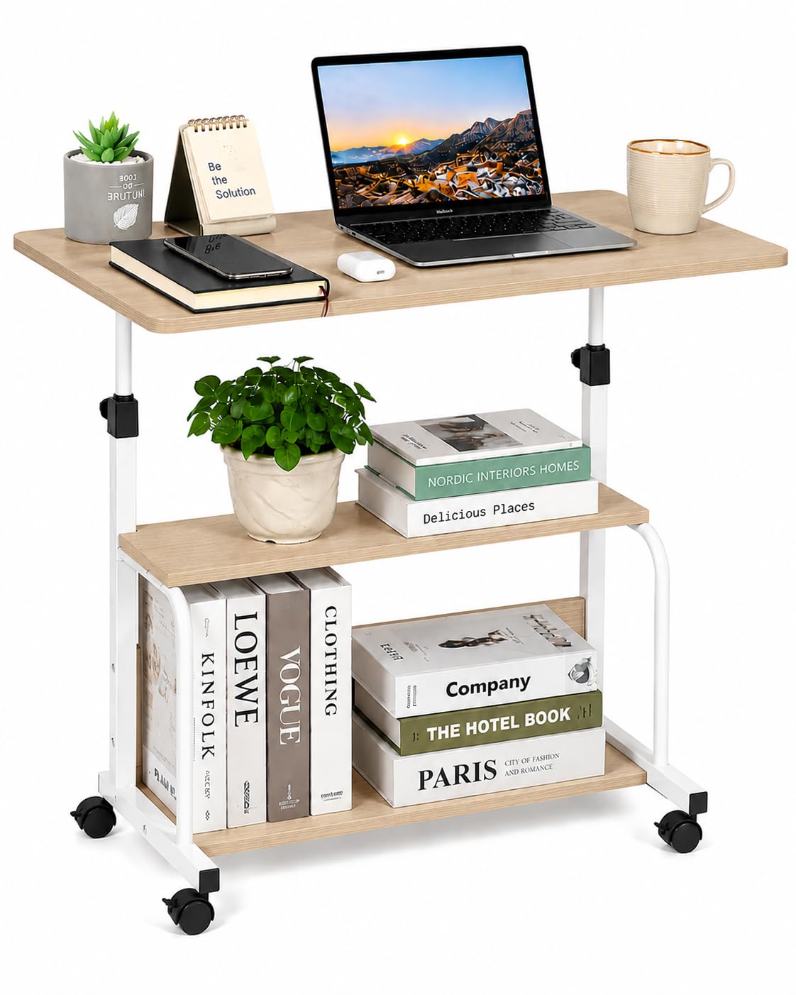 Mesa Ordenador Portátil con Ruedas y Altura Regulable – Escritorio Pequeño para Sofá, Cama y Teletrabajo – Mesa Auxiliar con Estante Inferior para Espacios Reducidos (Marron 80x40)