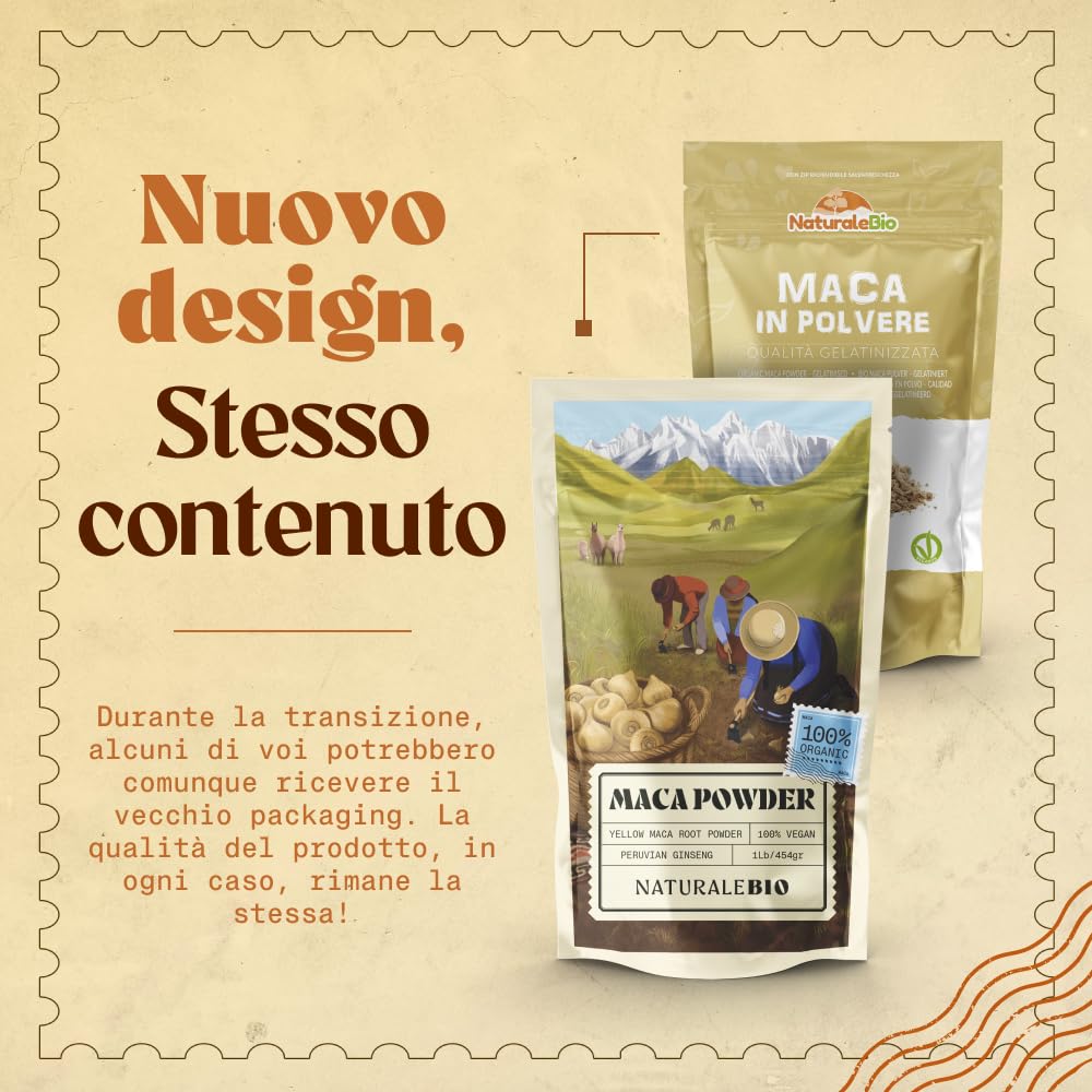 NaturaleBio Maca Peruviana Biologica in Polvere 1 kg. Naturale e Pura, Prodotto in Perù dalla Radice di Maca Bio - Gelatinizzata