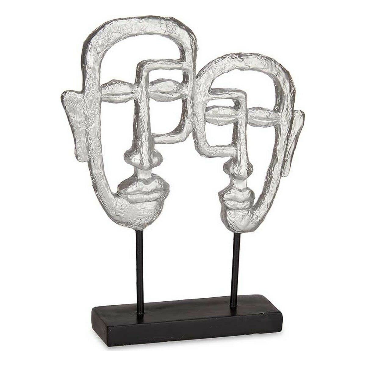 Figura decorativa cara plateado poliresina 27x32cm, busto abstracto para salón