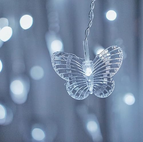 Miniatura 7 de Guirnalda de luces de mariposa con enchufe USB, 8 modos, 96 LED, 11.5 pies, luciérnaga, ventana, temporizador, luces con control remoto para