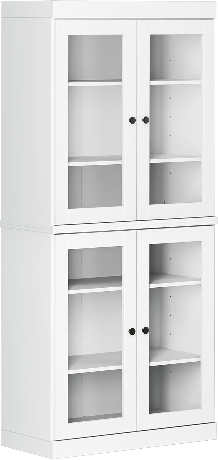 Palace Imports 100% Solid Wood Kitchen Pantry w/ 4 Glass Doors, White, 32" w x 71.5" h, Renewable Eco-Friendly Wood, Made in Brazil
