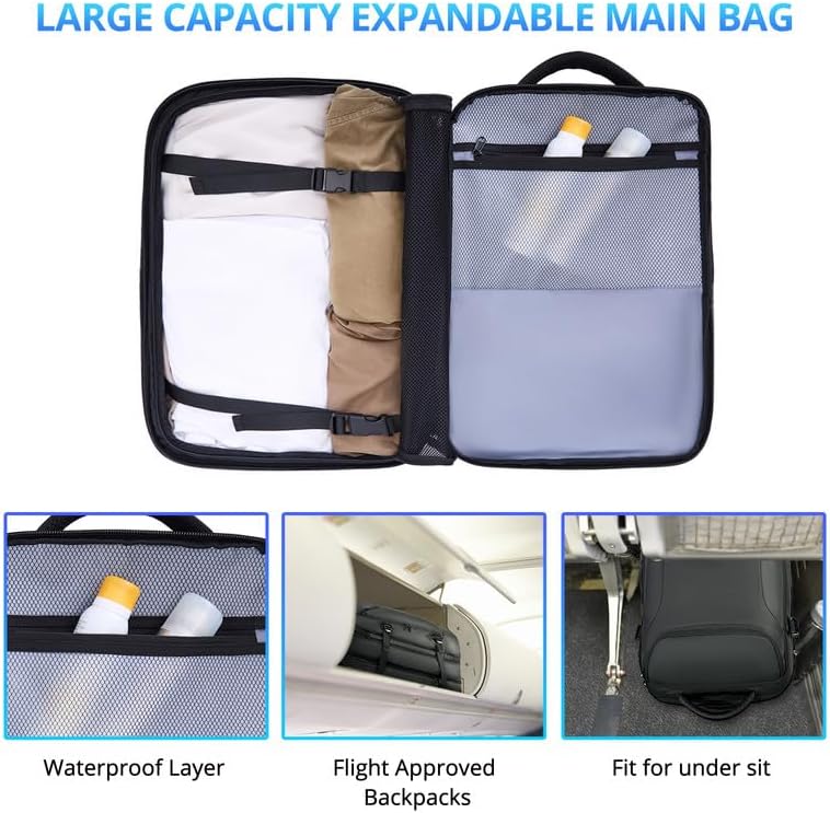 Travel Backpack for Men 50L Expandable Flight Approved Carry on Backpacks Luggage for Travel Water Resistant 17.3 inch Laptop Backpack with USB Charging Port 50L B-18 Black image 4 of 8 B0D99ZQPPP