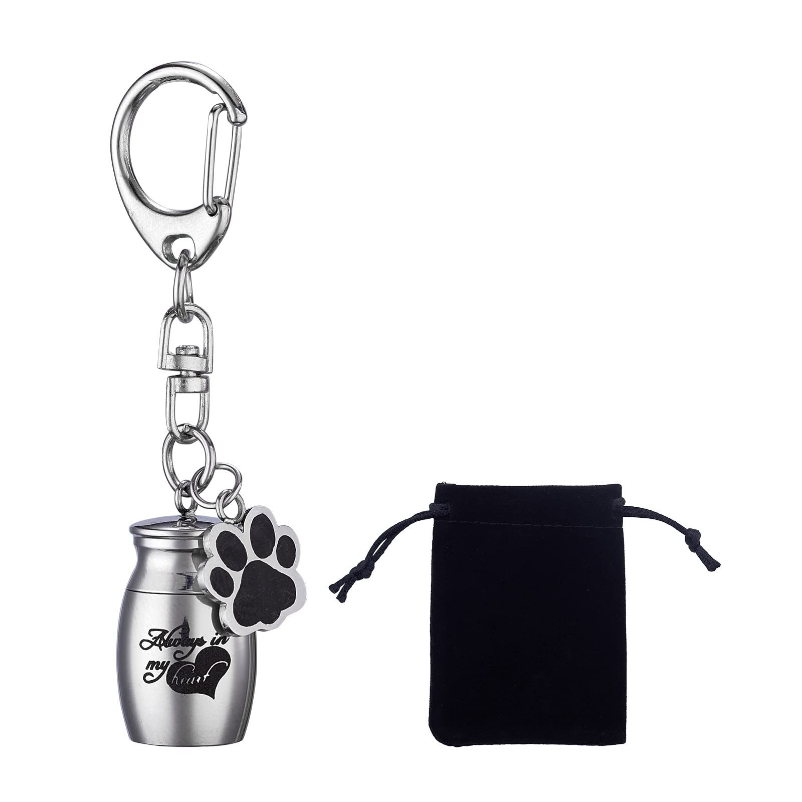 WEWAYSMILE Llavero de Urna para Mascotas, Porta Cenizas de Llavero, Perro Urnas Llavero, con Bolsa de Terciopelo, para el Diente Del Pelo de la Uña Del Animal Doméstico Humano
