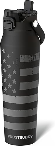 Miniatura 18 de Frost Buddy - Botella de agua con aislamiento de 32 oz con pajilla y tapa, de acero inoxidable, a prueba de fugas, frío durante 24 horas, a prueba